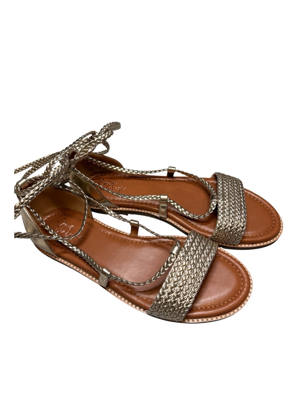 Crown Vintage Gold Braided Lace Up Gladiator Sandals Size 8M